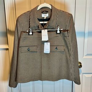 Reiss Houndstooth Blazer in Black and Cream With A Skirt
